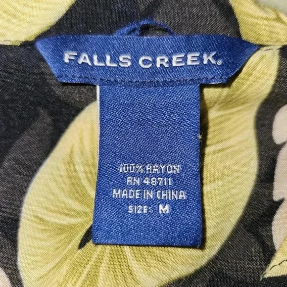 Falls Creek Black Tropical Hawaiian Shirt M Rayon Dark Floral Aesthetic Boho - Picture 9 of 10